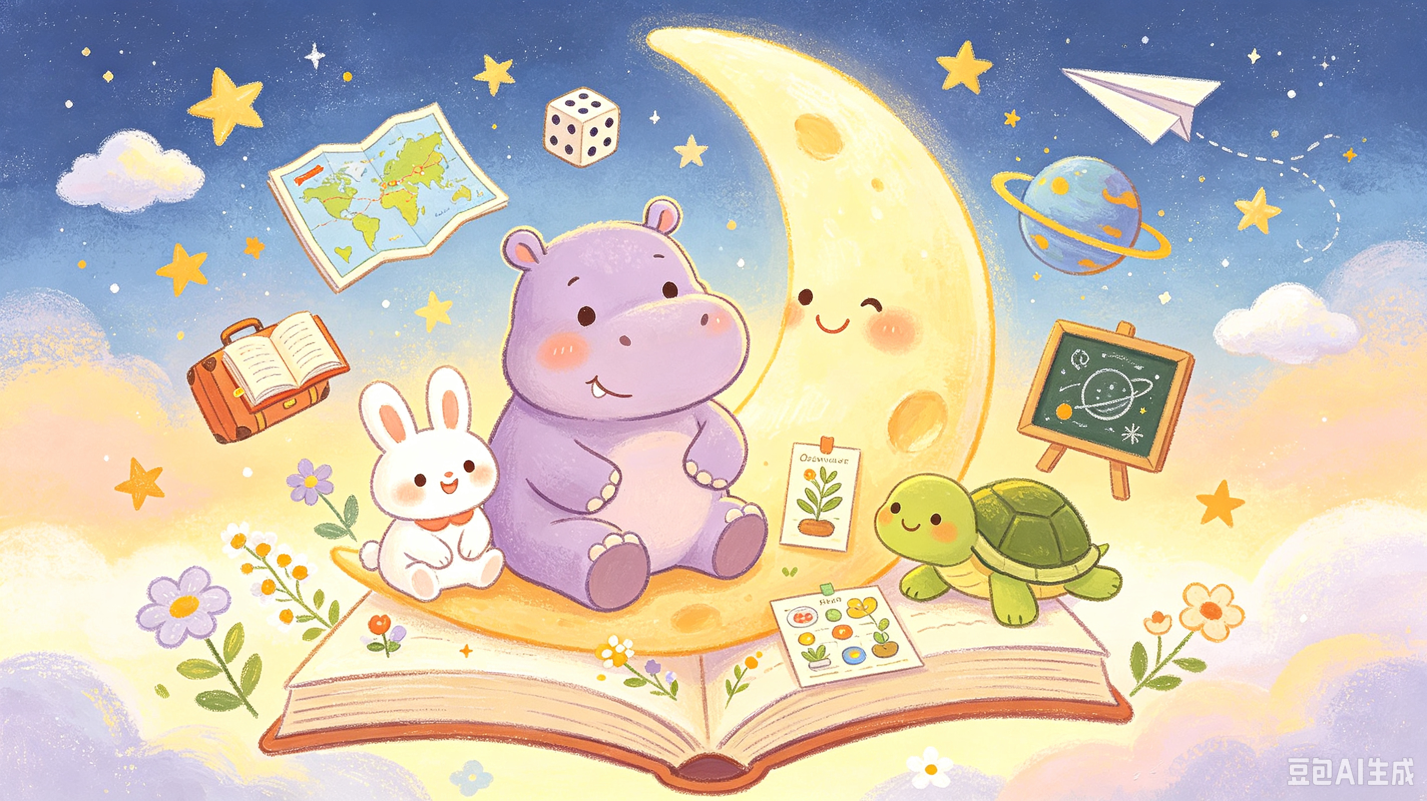 淡紫河马的多彩生活插画